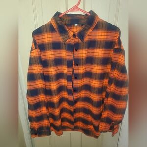 Blue Orange Plaid Button Down